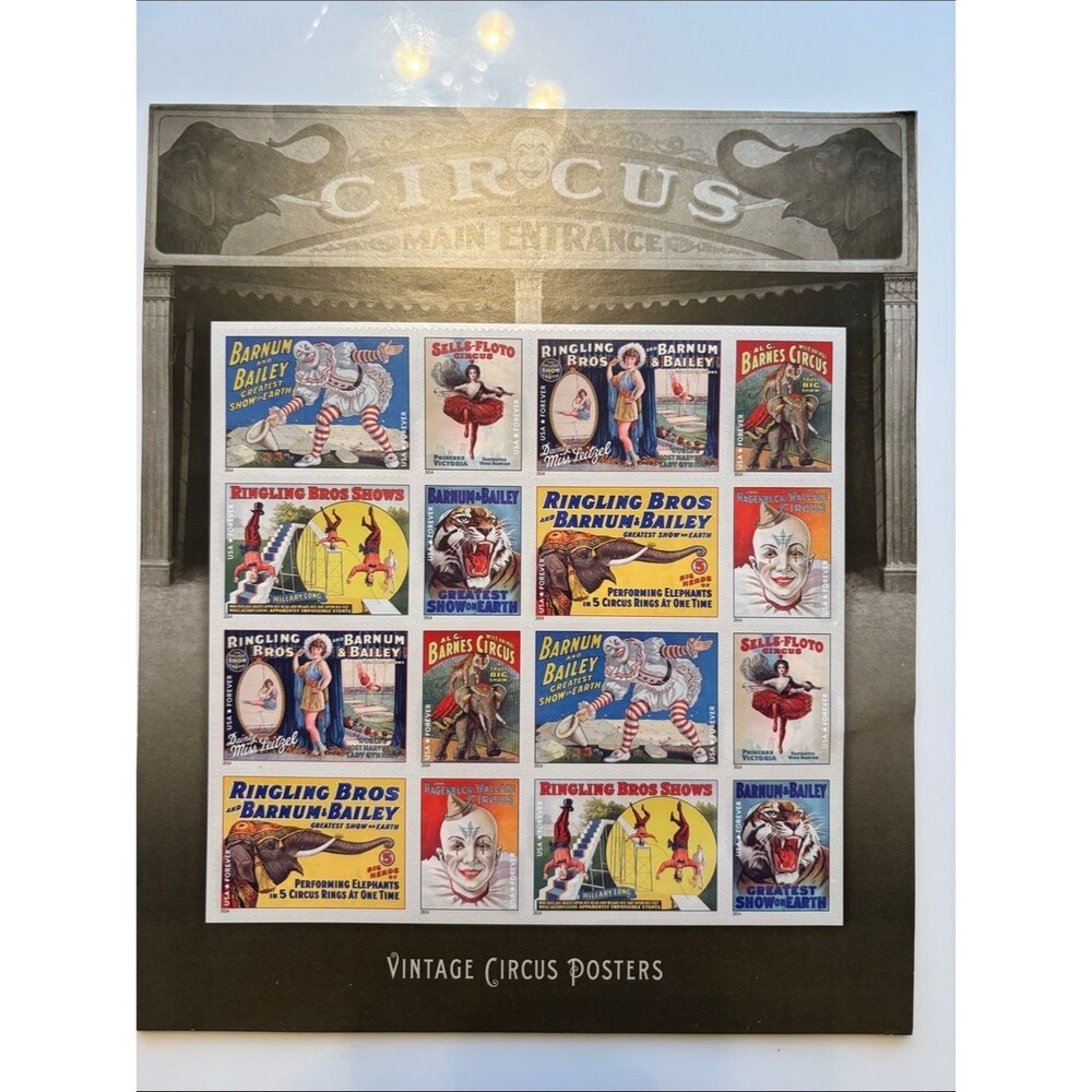 Vintage Circus Posters Forever Stamp Sheets
